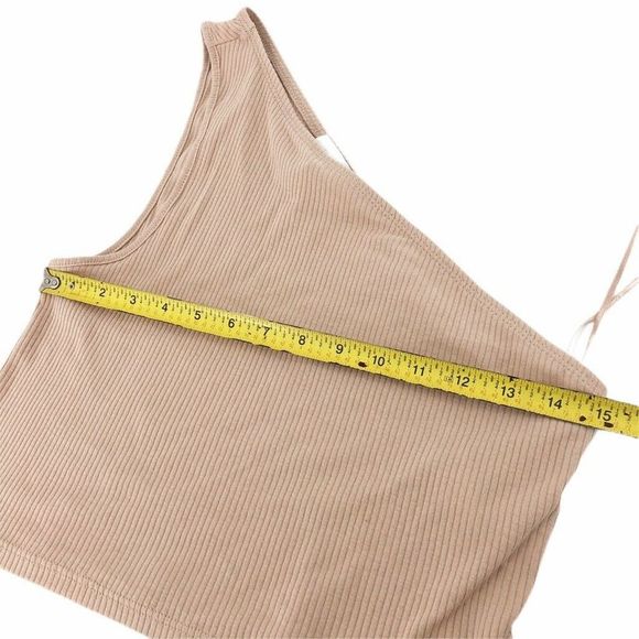 LAST CHAMCE! Topshop One Shoulder Ribbed Top Beige 12 - Picture 5 of 5